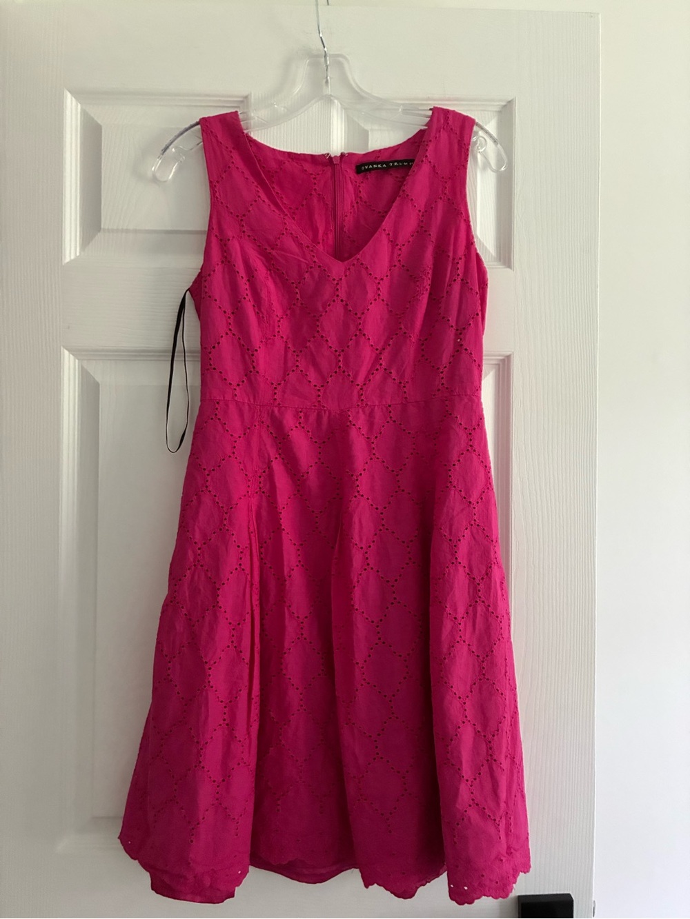 Ivanka Trump Hot Pink Eyelet Fit-and-Flare  Cotton Dress Size 6